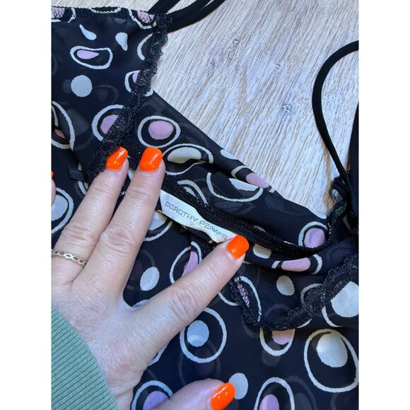 Y2K Mesh Camisole Top Size 12 Circle Pattern Black Pink - Picture 5 of 6